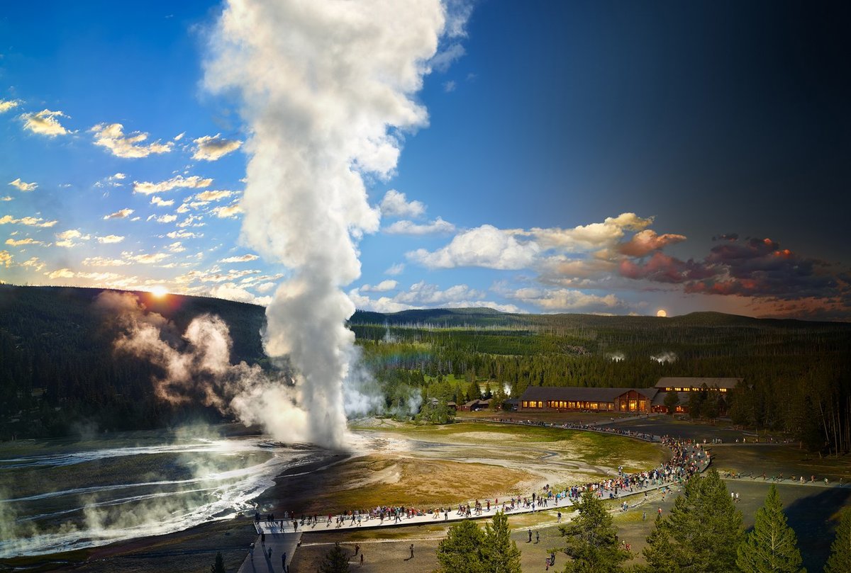 Old Faithful, Yellowstone National Park, Wyoming, Day to Night, 2015