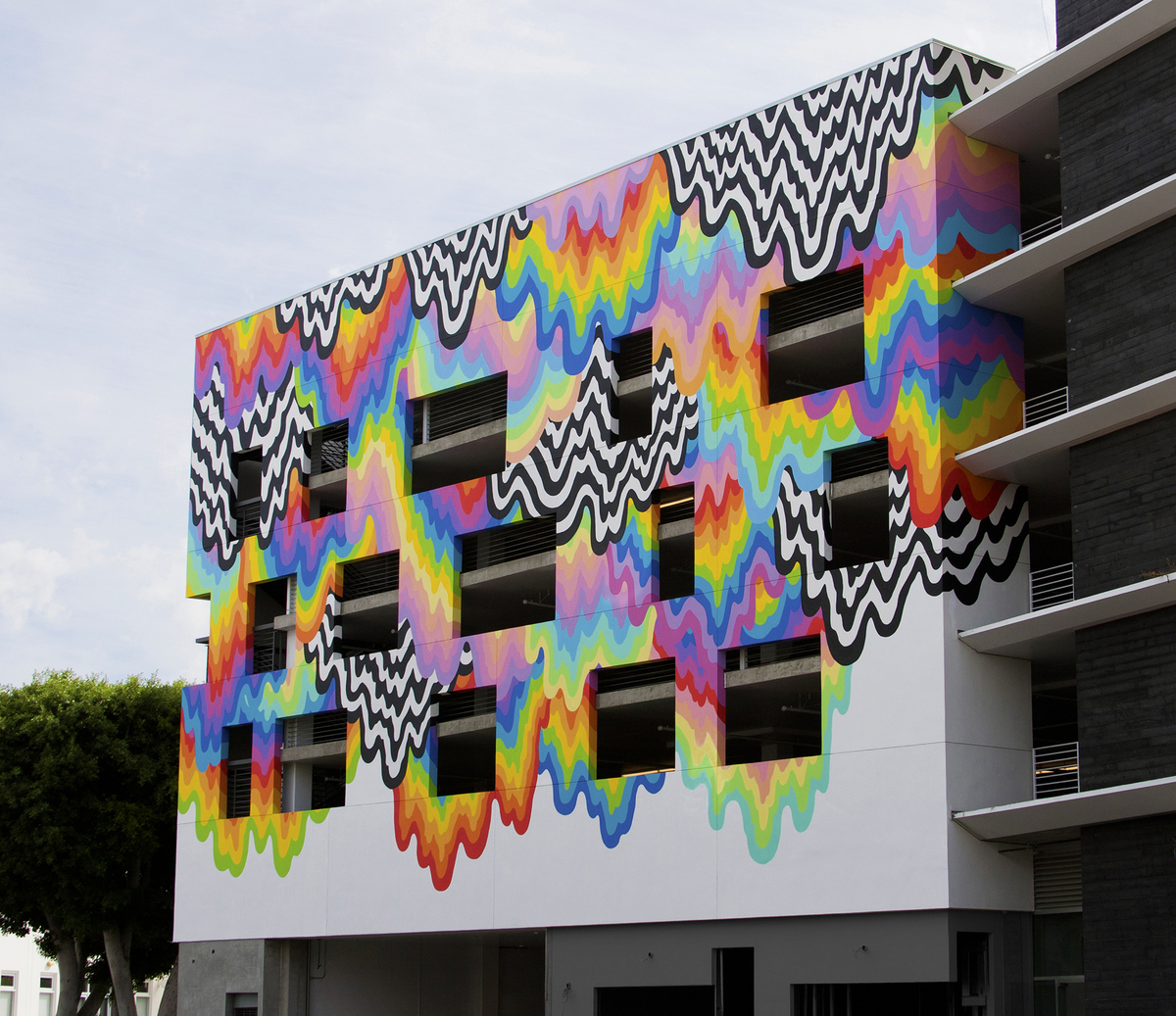 Technicolor Ooze, 2015, latex paint, approx, 45 x 65 ft Mural located at the Platform in Culver City, CA