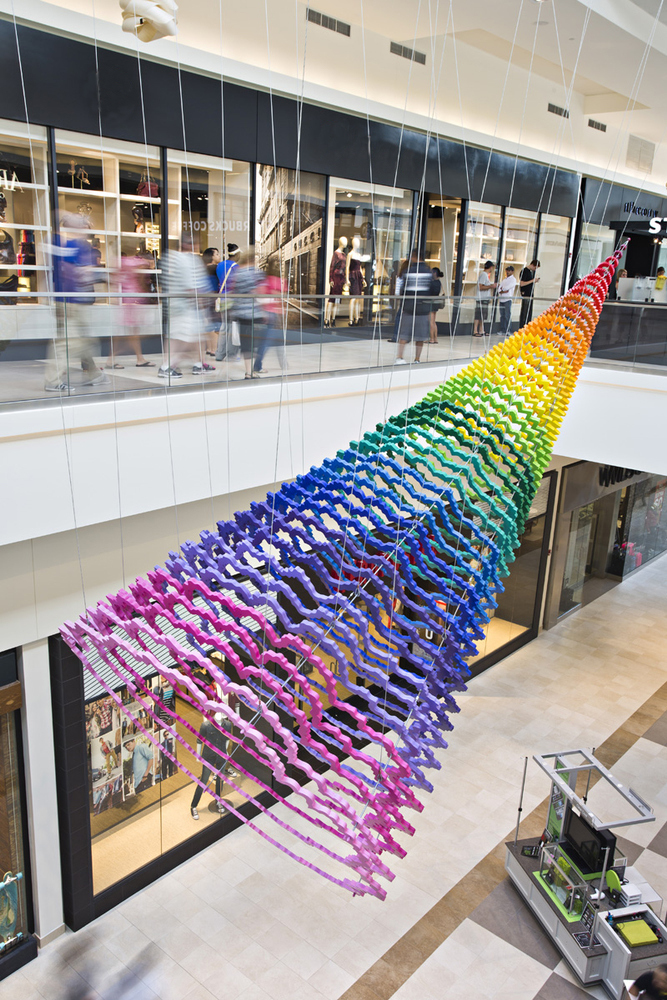 Wormhole, 2013, PCV, spray paint, wire, 8 x 8 20 ft Installation at the Fashion Outlets of Chicago