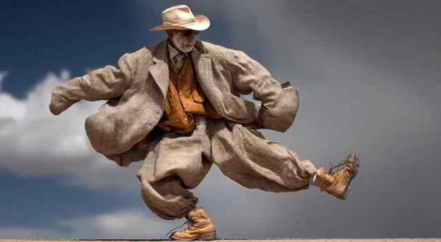 Cowboy In Flight: Surreal Desert Ride